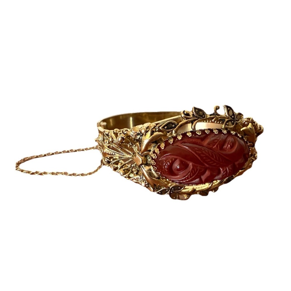 Vintage Whiting & Davis bracelet gold Redstone Signed ART Deco‎ Victorian 2.5"